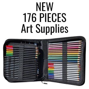 NEW Caliart 76 Piece Art Kit Supplies Watercolor Pencils Charcoal Travel Case Co